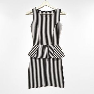 Evita Black & White Stripe Peplum Dress - Size 8